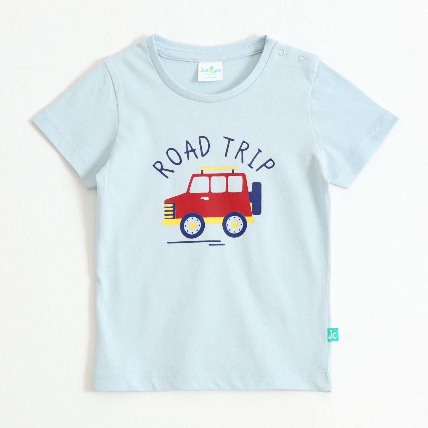 Baby Boys Sky Blue Road Trip Graphic Printed Cotton T-Shirt