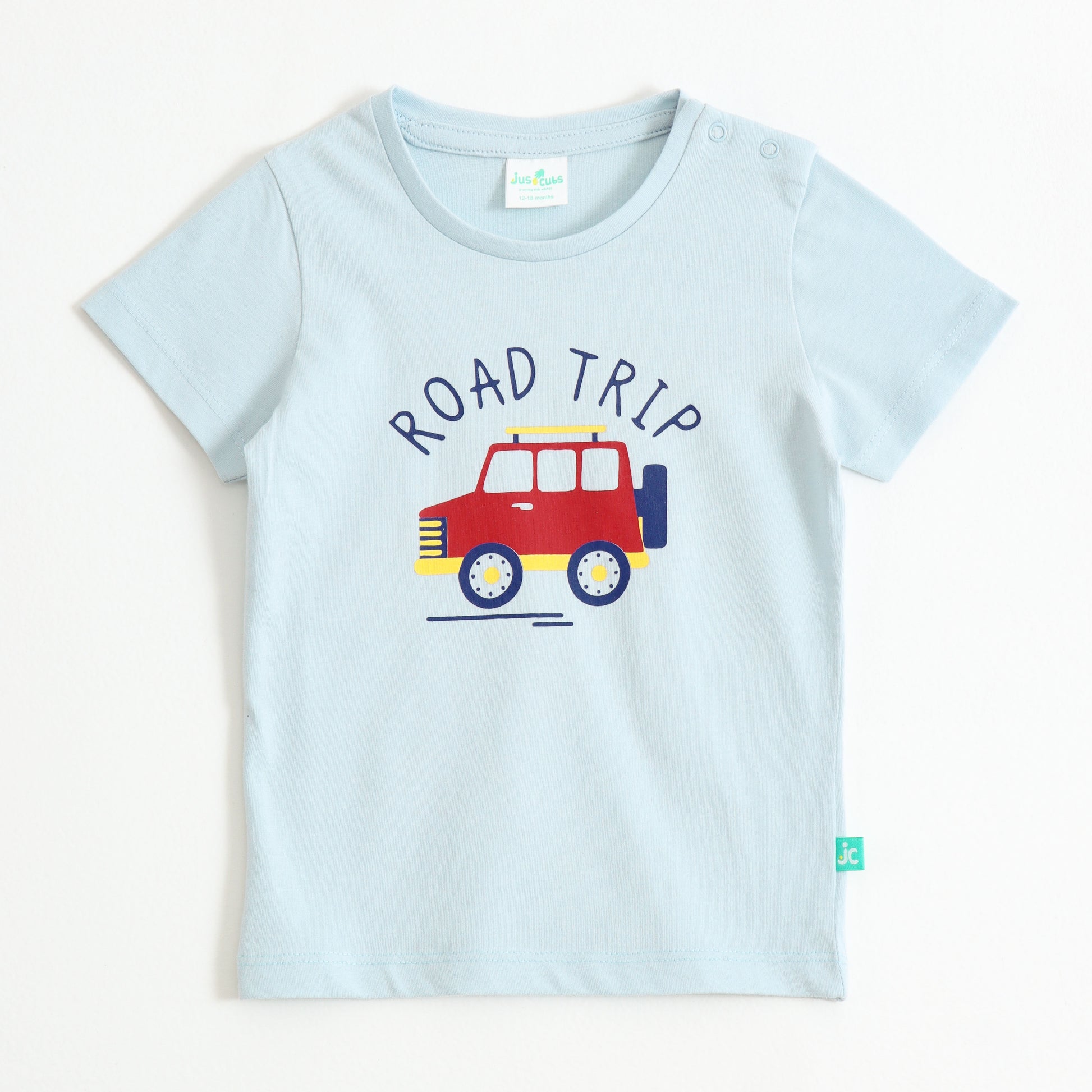 Baby Boys Sky Blue Road Trip Graphic Printed Cotton T-Shirt