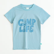 Boys Sky Blue "Camp Life" Graphic Printed Cotton T-Shirt