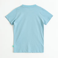 Boys Sky Blue "Camp Life" Graphic Printed Cotton T-Shirt