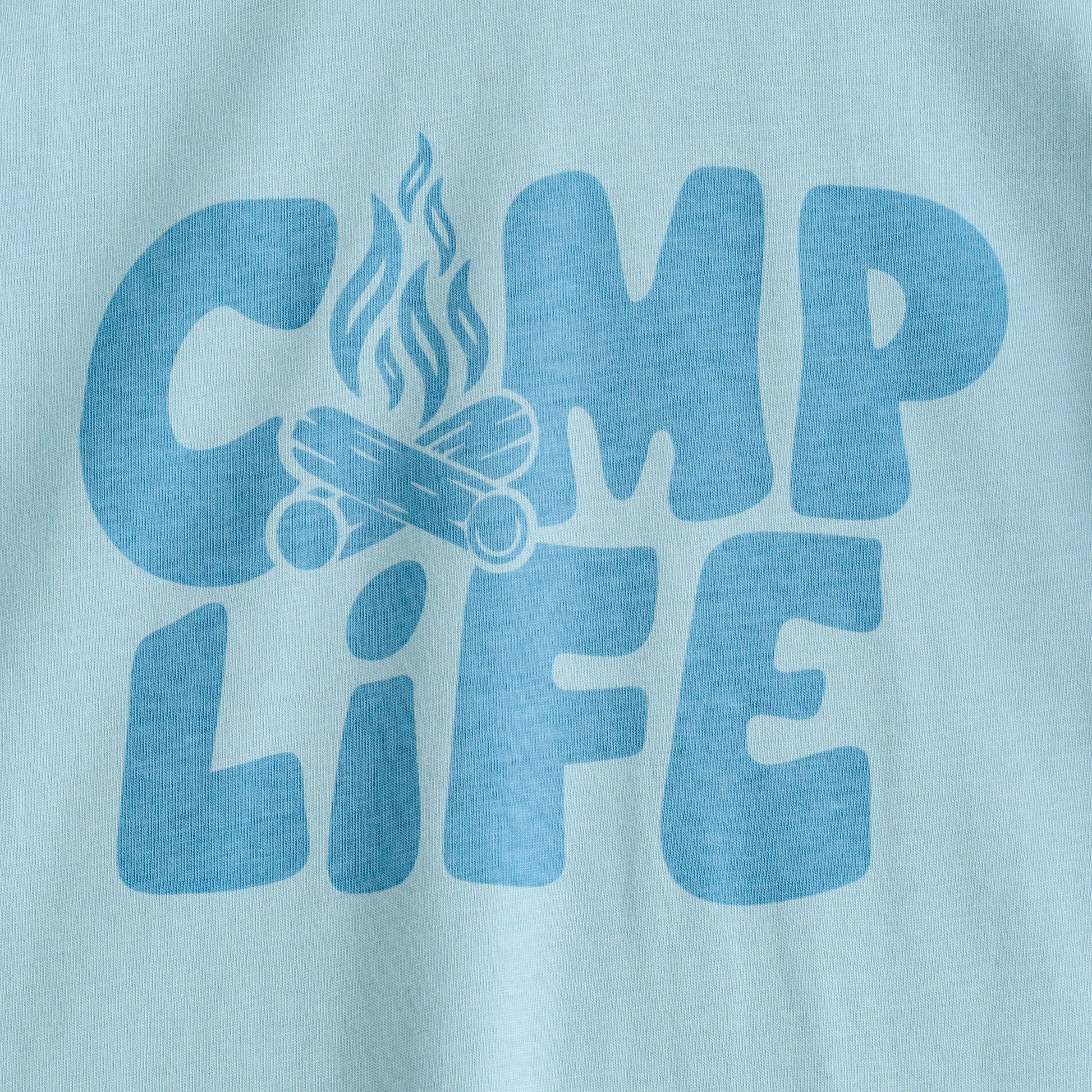 Boys Sky Blue "Camp Life" Graphic Printed Cotton T-Shirt