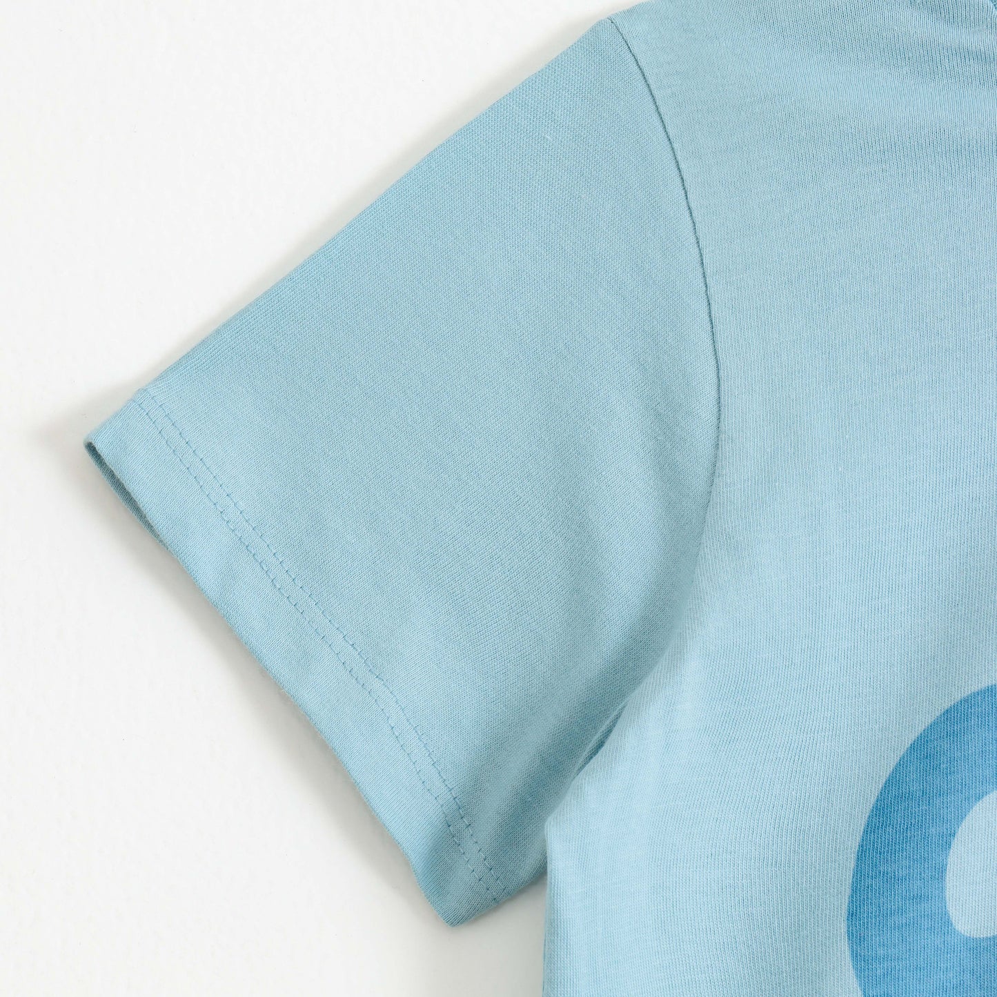Boys Sky Blue "Camp Life" Graphic Printed Cotton T-Shirt