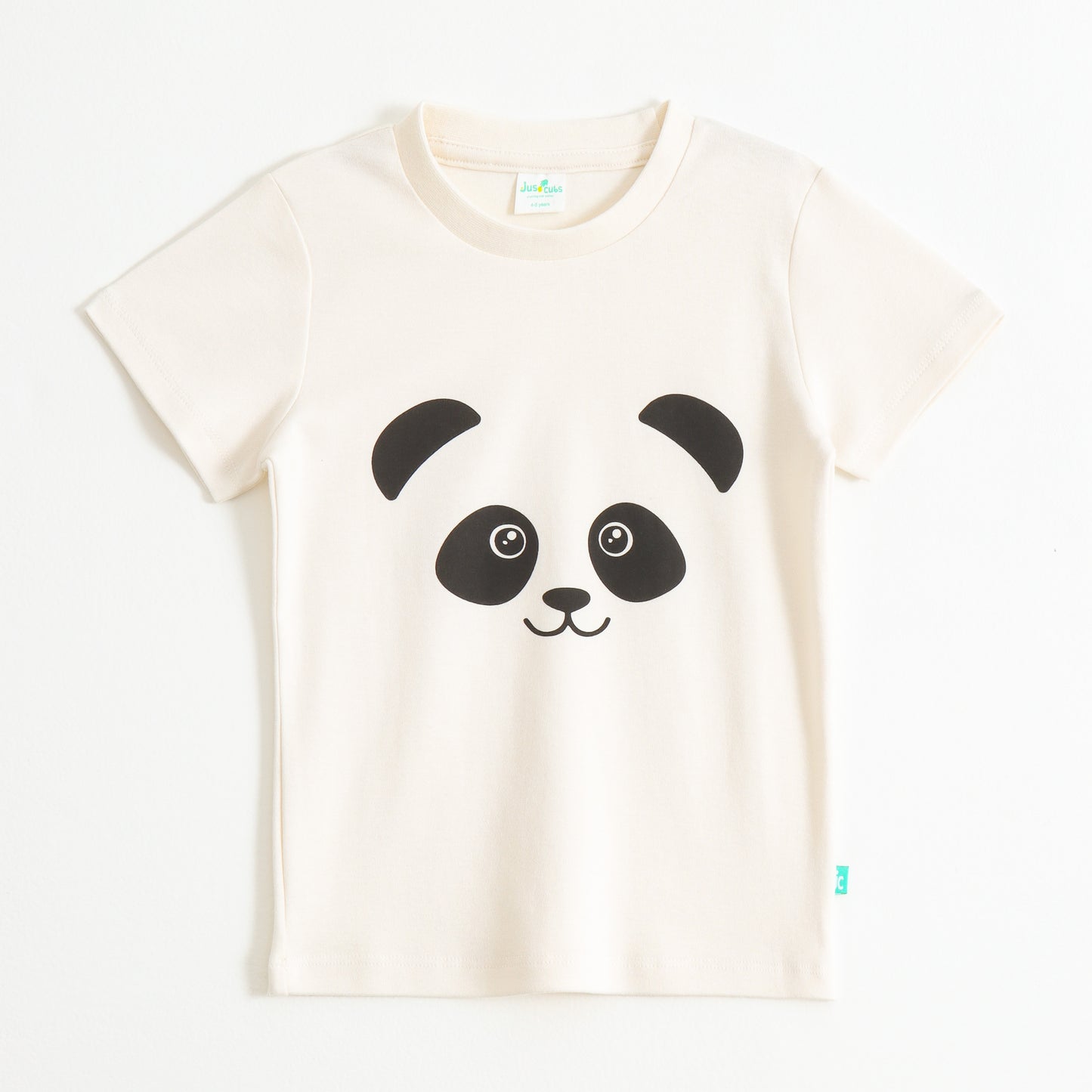 JusCubs Boys Cream Panda Face Graphic Printed Cotton T-Shirt