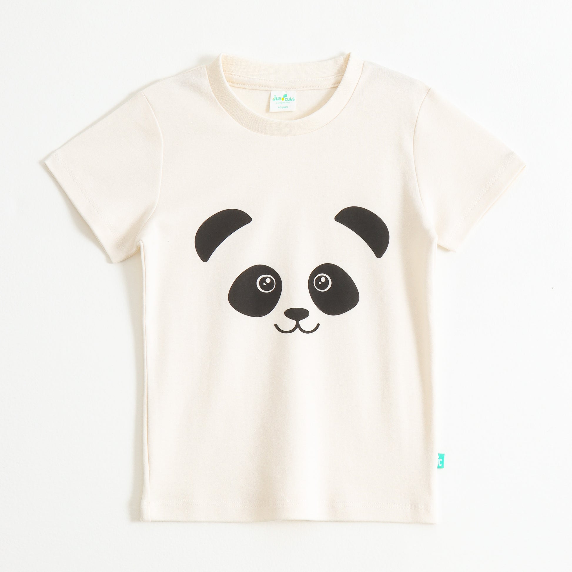 JusCubs Boys Cream Panda Face Graphic Printed Cotton T-Shirt