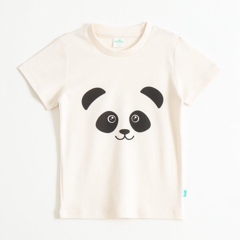 JusCubs Boys Cream Panda Face Graphic Printed Cotton T-Shirt