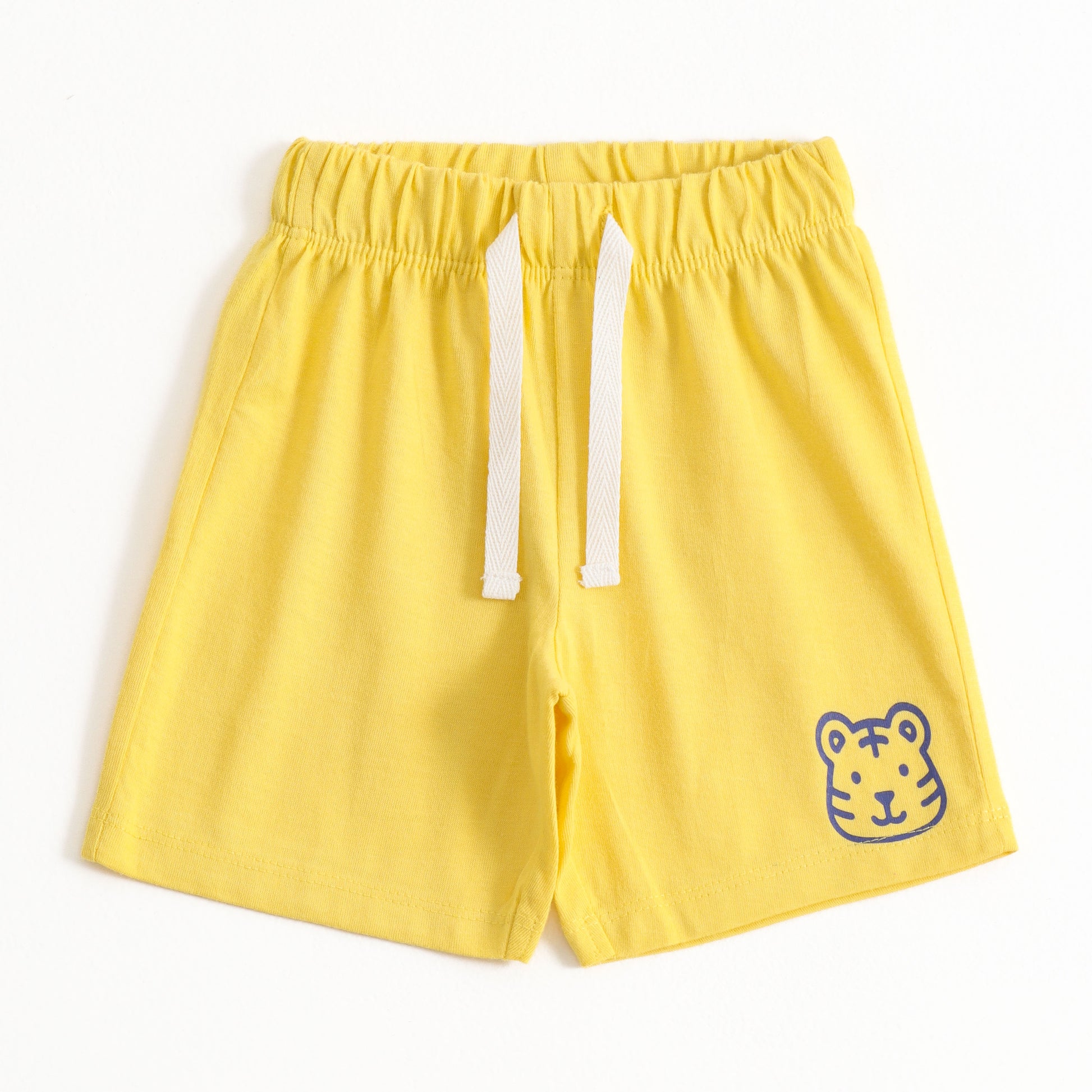Yellow Cotton Graphic Printed Elastic Waist Shorts with Drawstring