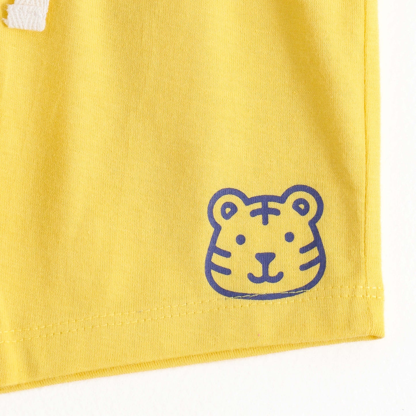 Yellow Cotton Graphic Printed Elastic Waist Shorts with Drawstring