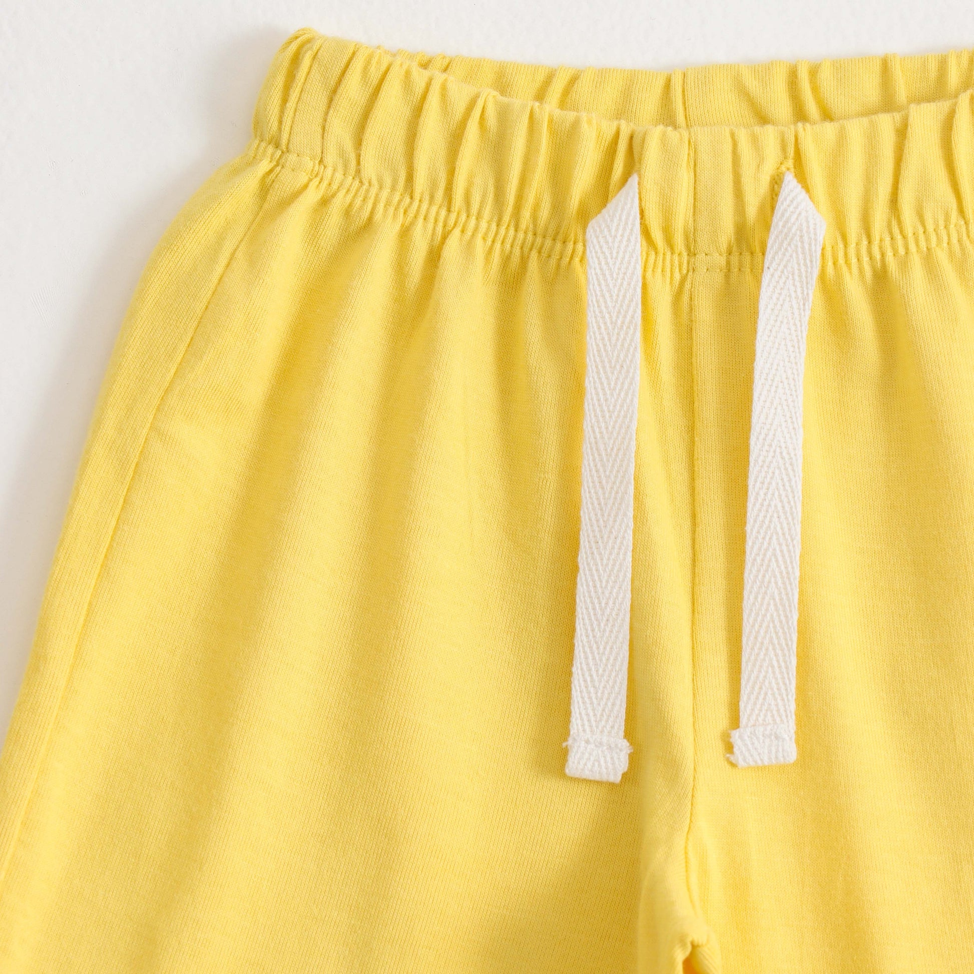 Yellow Cotton Graphic Printed Elastic Waist Shorts with Drawstring