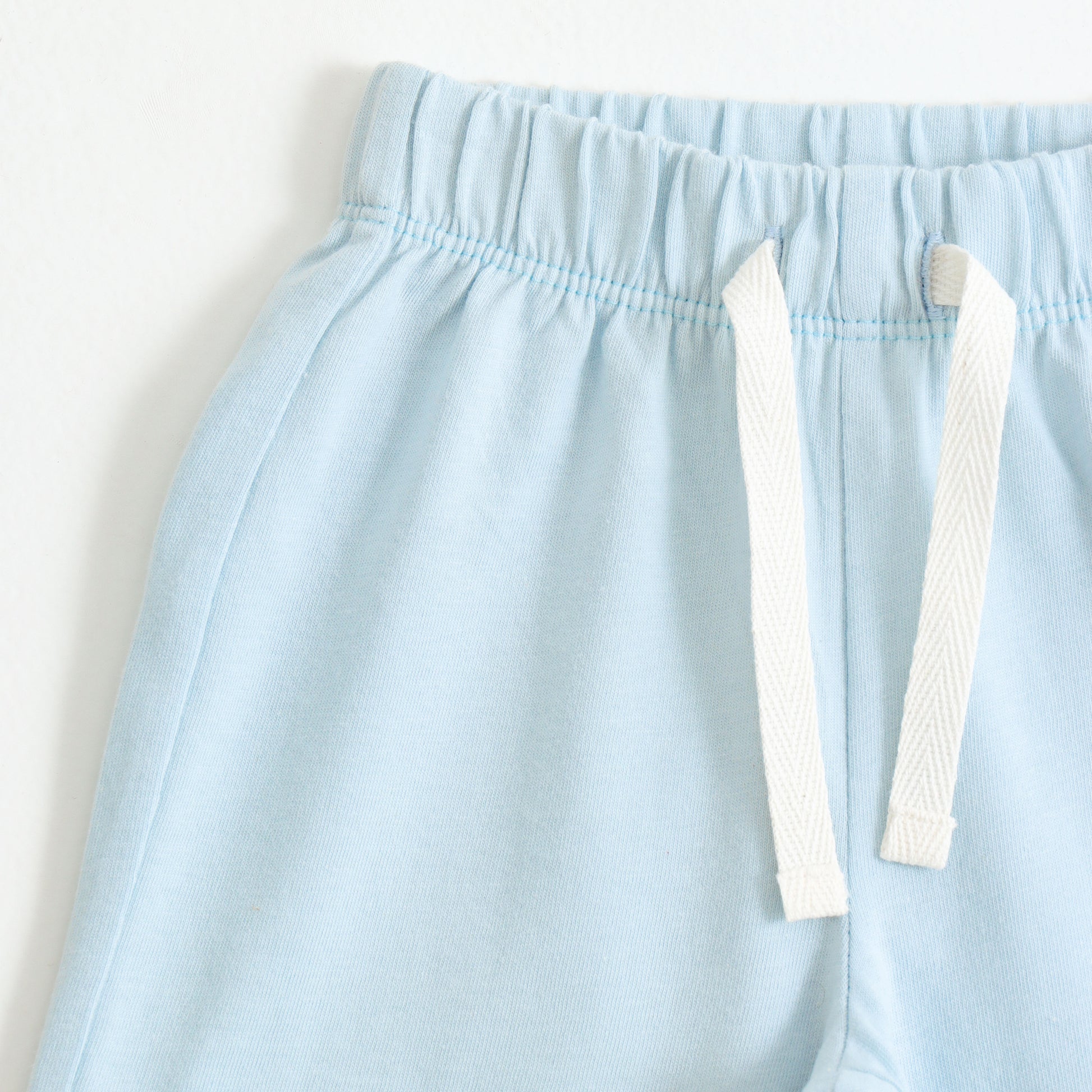 Boys Sky Blue Cotton Knit Drawstring Shorts with Jeep Print
