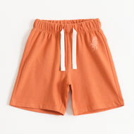 Boys Orange Solid Cotton Knit Regular Fit Shorts with Elastic Waist & Drawstring