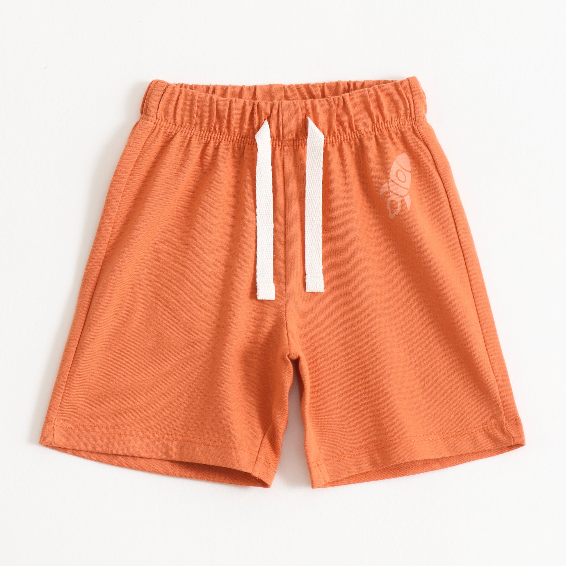 Boys Orange Solid Cotton Knit Regular Fit Shorts with Elastic Waist & Drawstring