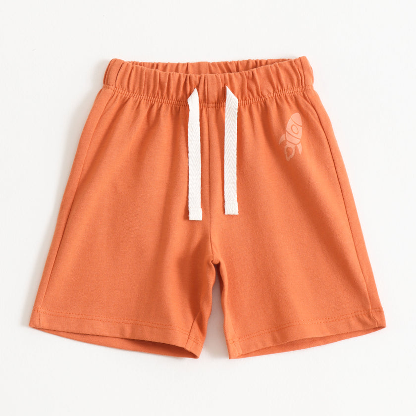 Boys Orange Solid Cotton Knit Regular Fit Shorts with Elastic Waist & Drawstring