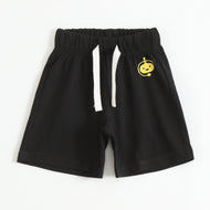 Boys Black Cotton Knit Drawstring Shorts with Robot Print