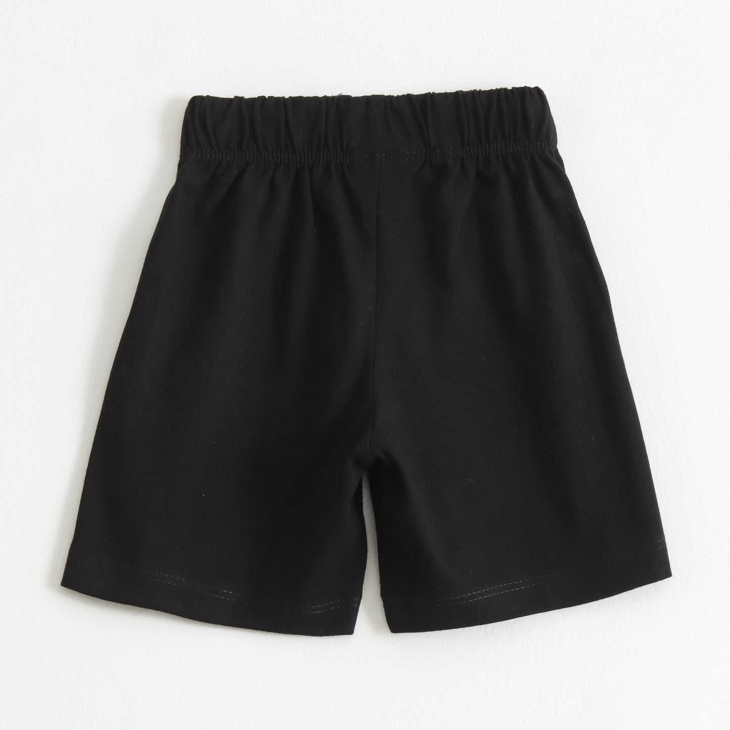 Boys Black Cotton Knit Drawstring Shorts with Robot Print