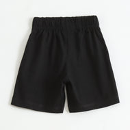 Boys Black Cotton Knit Drawstring Shorts with Robot Print