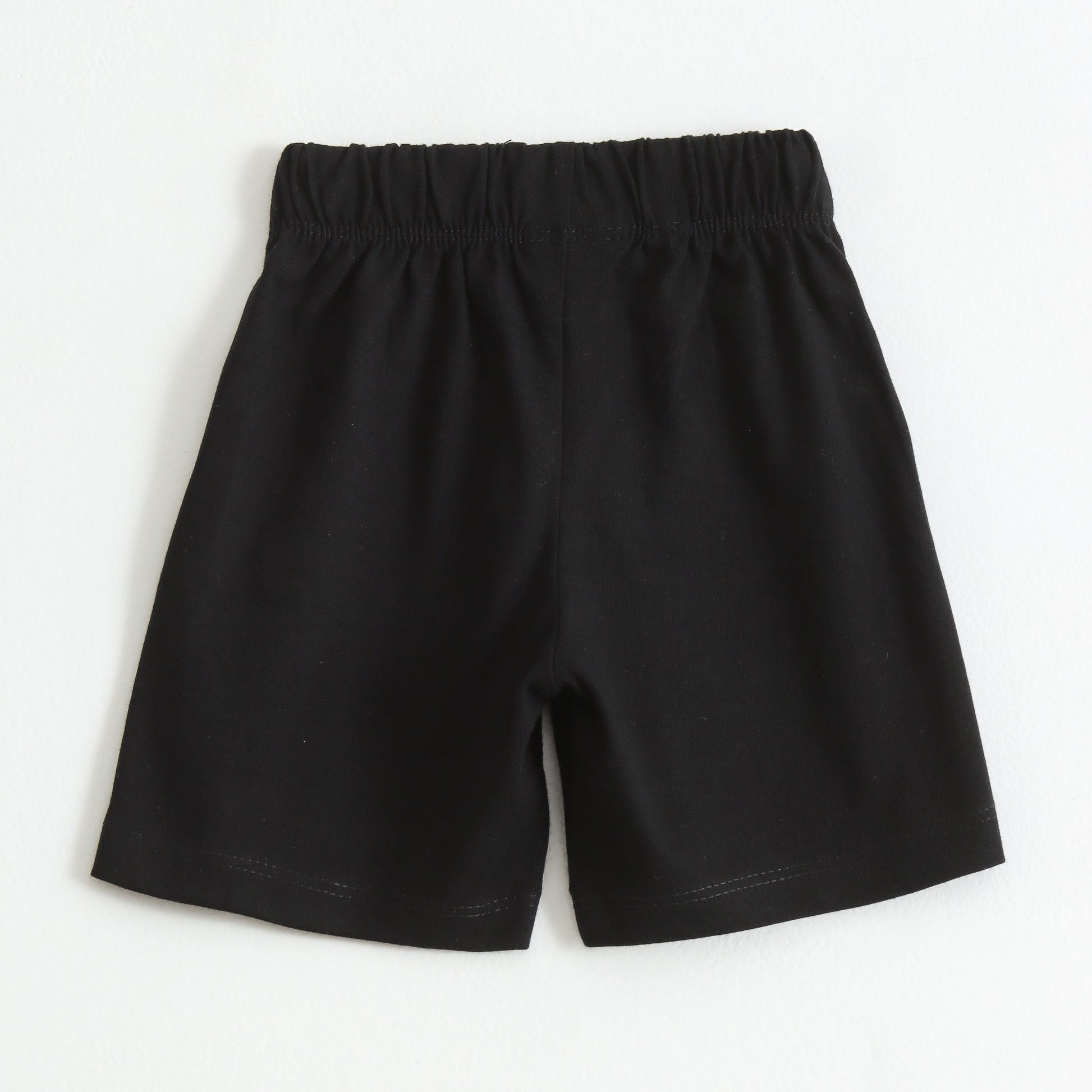 Boys Black Cotton Knit Drawstring Shorts with Robot Print