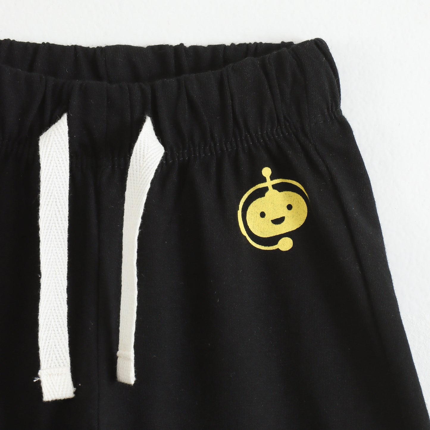 Boys Black Cotton Knit Drawstring Shorts with Robot Print