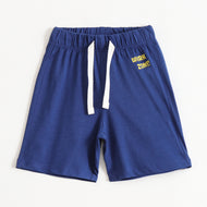Boys Navy Blue Typography Printed Cotton Knit Regular Fit Shorts with Elastic Waist & Drawstring