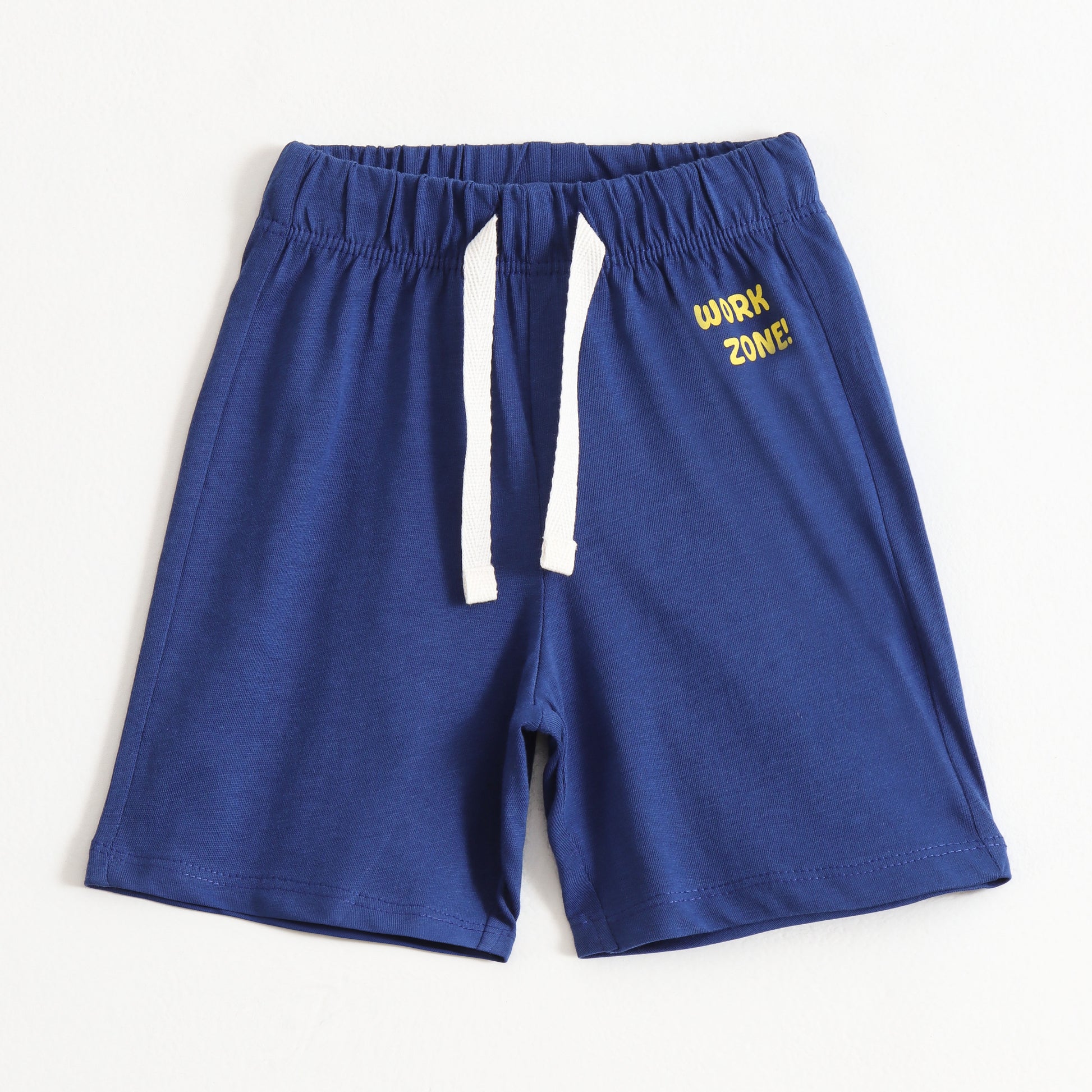 Boys Navy Blue Typography Printed Cotton Knit Regular Fit Shorts with Elastic Waist & Drawstring