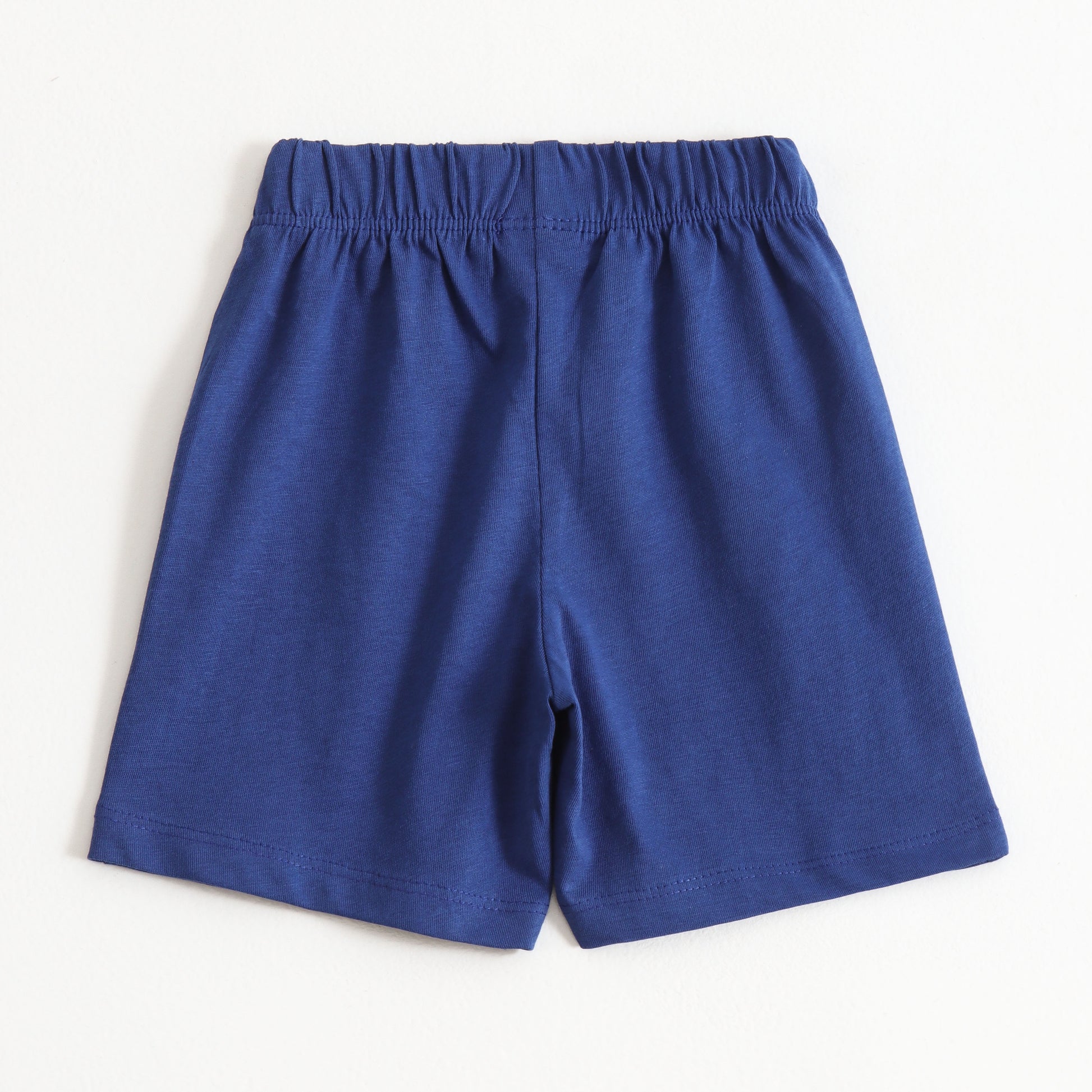 Boys Navy Blue Typography Printed Cotton Knit Regular Fit Shorts with Elastic Waist & Drawstring
