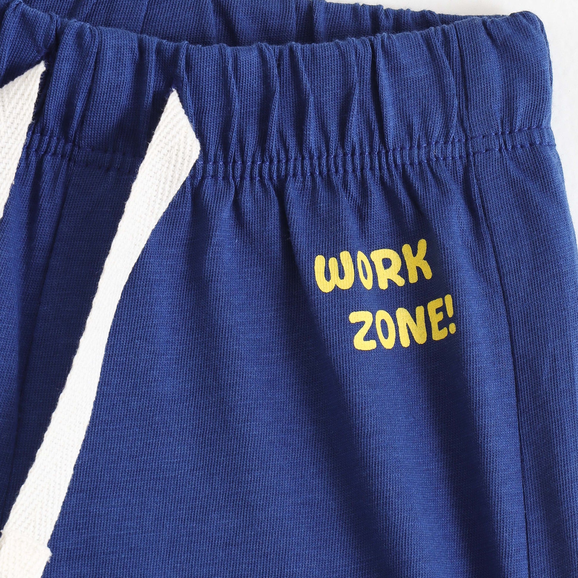 Boys Navy Blue Typography Printed Cotton Knit Regular Fit Shorts with Elastic Waist & Drawstring