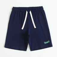 Boys Navy Blue Cotton Knit Drawstring Shorts with Roar Print