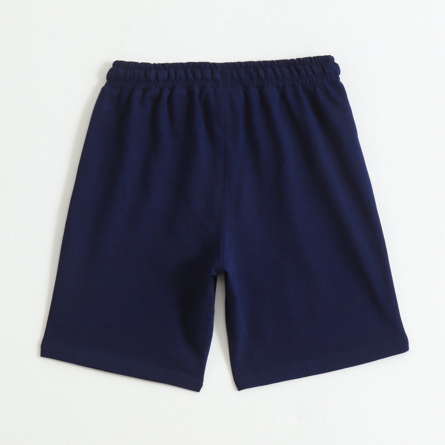 Boys Navy Blue Cotton Knit Drawstring Shorts with Roar Print