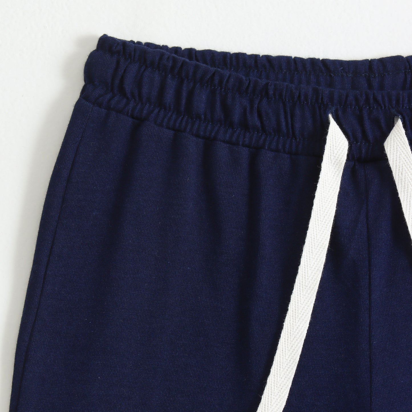 Boys Navy Blue Cotton Knit Drawstring Shorts with Roar Print