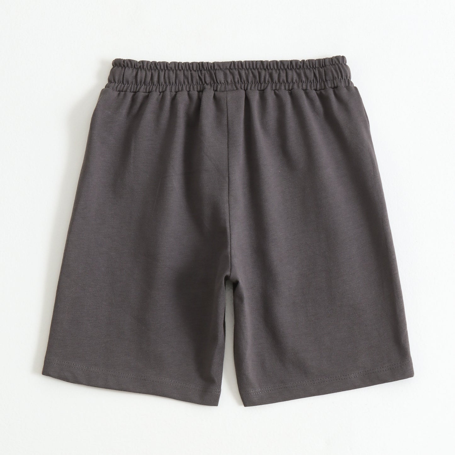 Charcoal Grey Cotton Knit Drawstring Shorts with Palm Tree Print