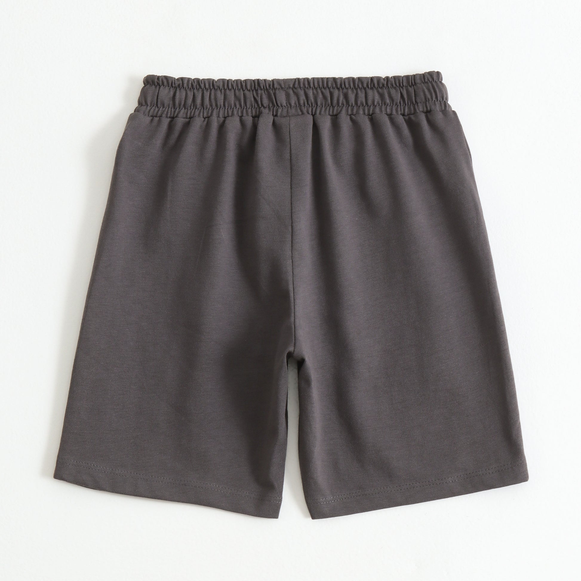 Charcoal Grey Cotton Knit Drawstring Shorts with Palm Tree Print