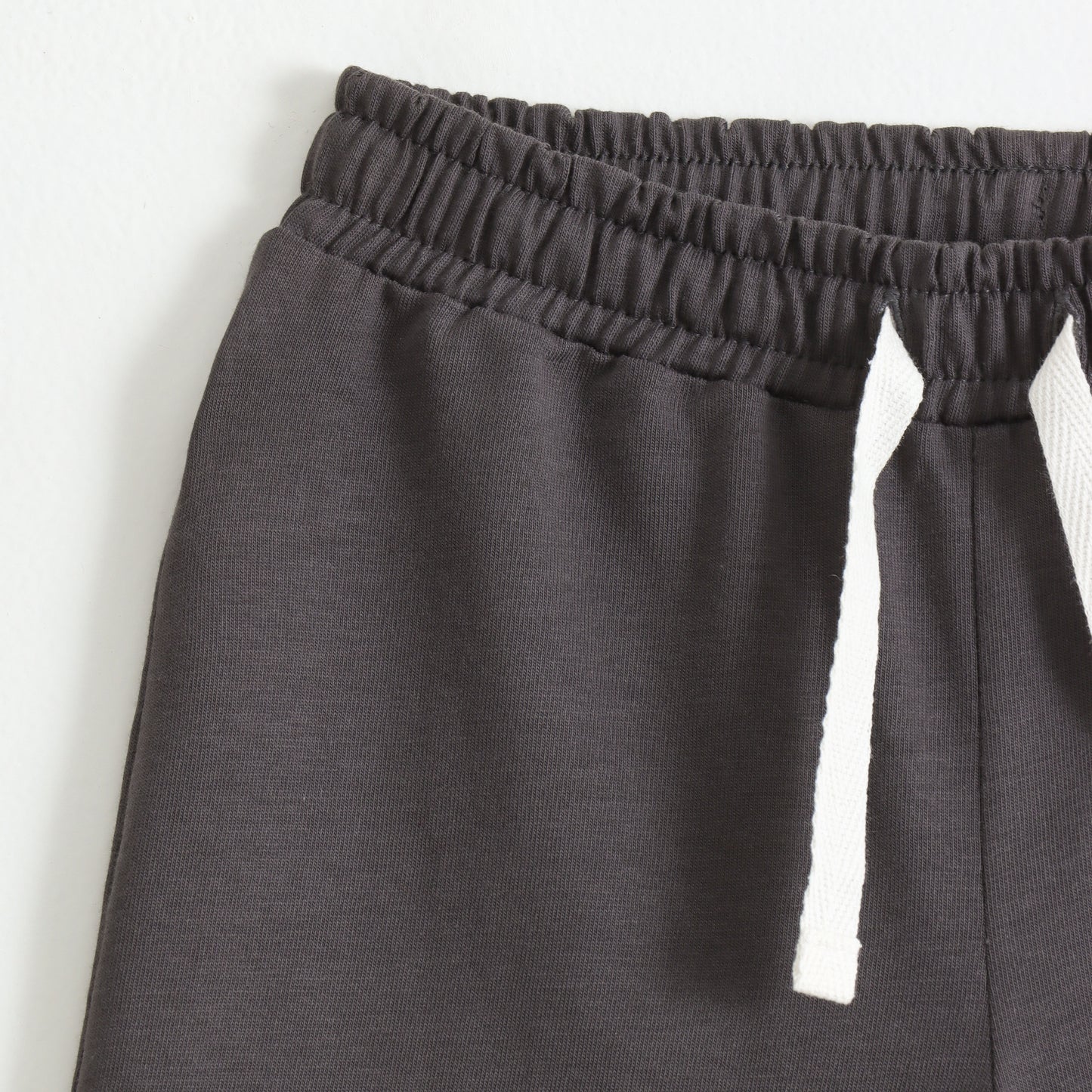 Charcoal Grey Cotton Knit Drawstring Shorts with Palm Tree Print