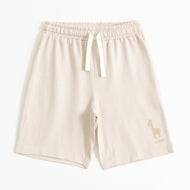 Boys Beige Cotton Knit Drawstring Shorts with Giraffe Print