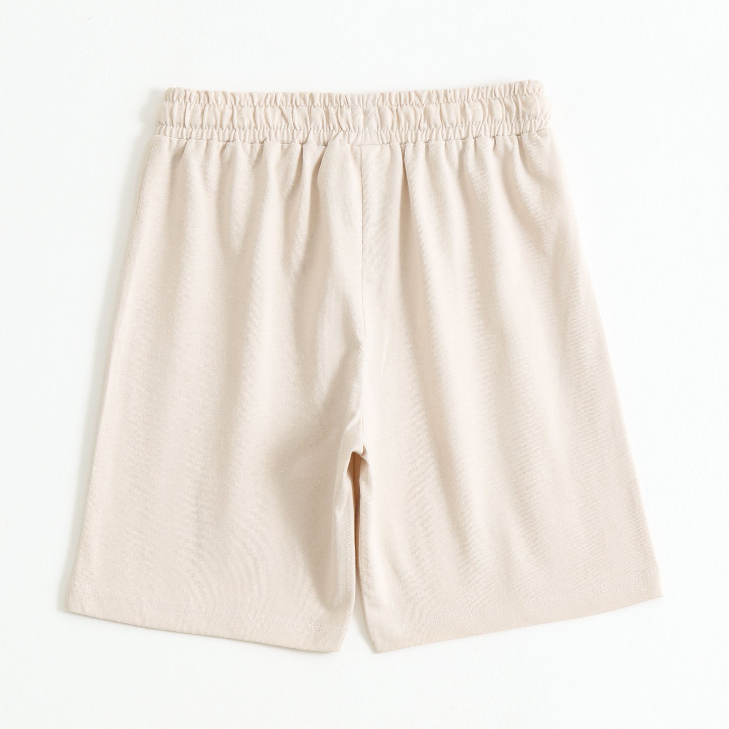 Boys Beige Cotton Knit Drawstring Shorts with Giraffe Print