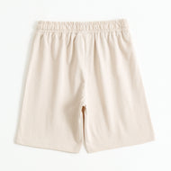 Boys Beige Cotton Knit Drawstring Shorts with Giraffe Print