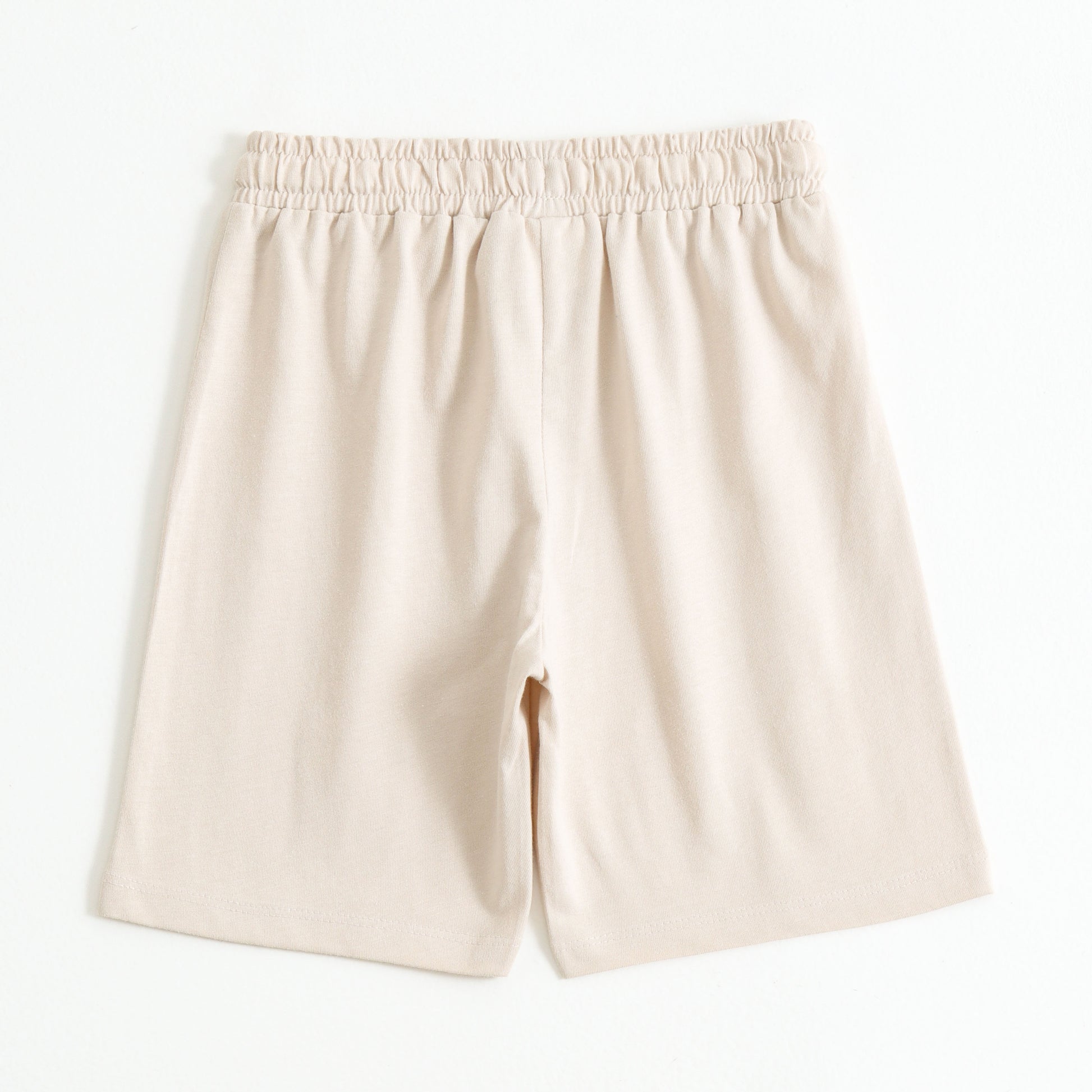 Boys Beige Cotton Knit Drawstring Shorts with Giraffe Print