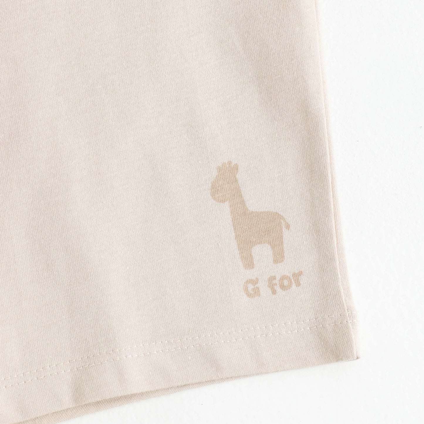 Boys Beige Cotton Knit Drawstring Shorts with Giraffe Print