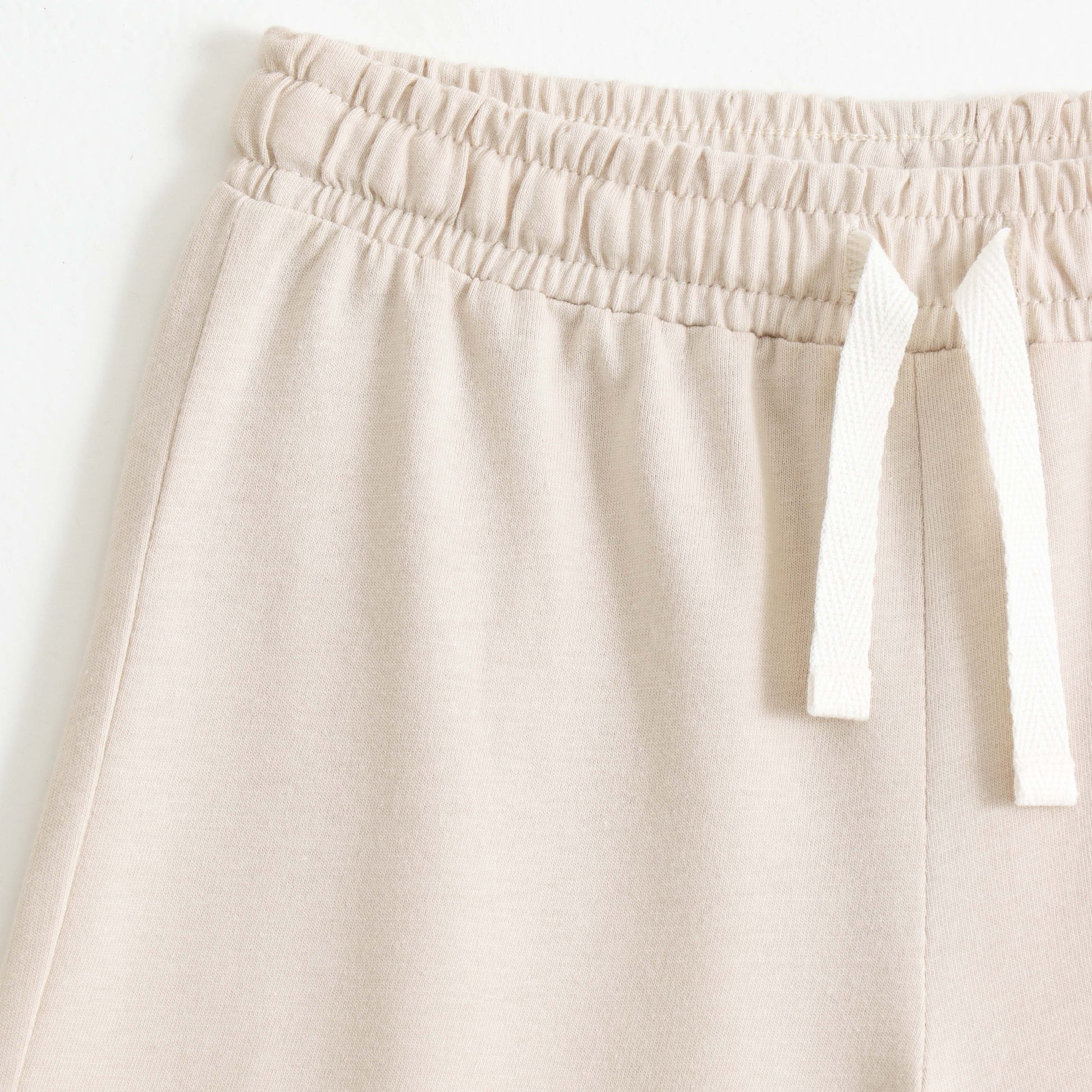 Boys Beige Cotton Knit Drawstring Shorts with Giraffe Print