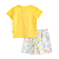 JusCubs Boys Yellow Lion Graphic Printed T-Shirt & Safari Animal Printed Shorts Co-Ord Set