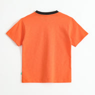 Boys Neon Orange "Rule of the Future" Graphic Printed Cotton T-Shirt