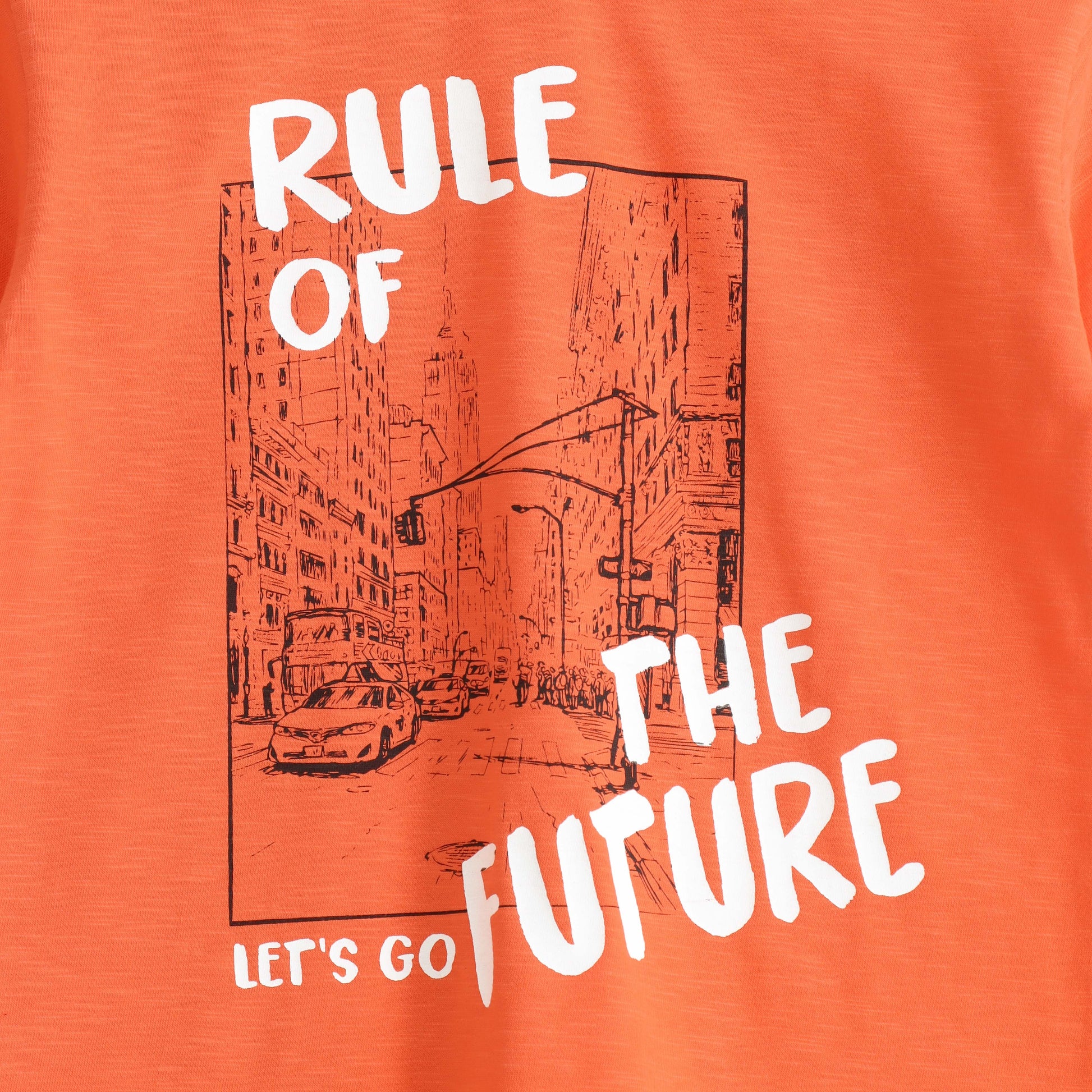 Boys Neon Orange "Rule of the Future" Graphic Printed Cotton T-Shirt
