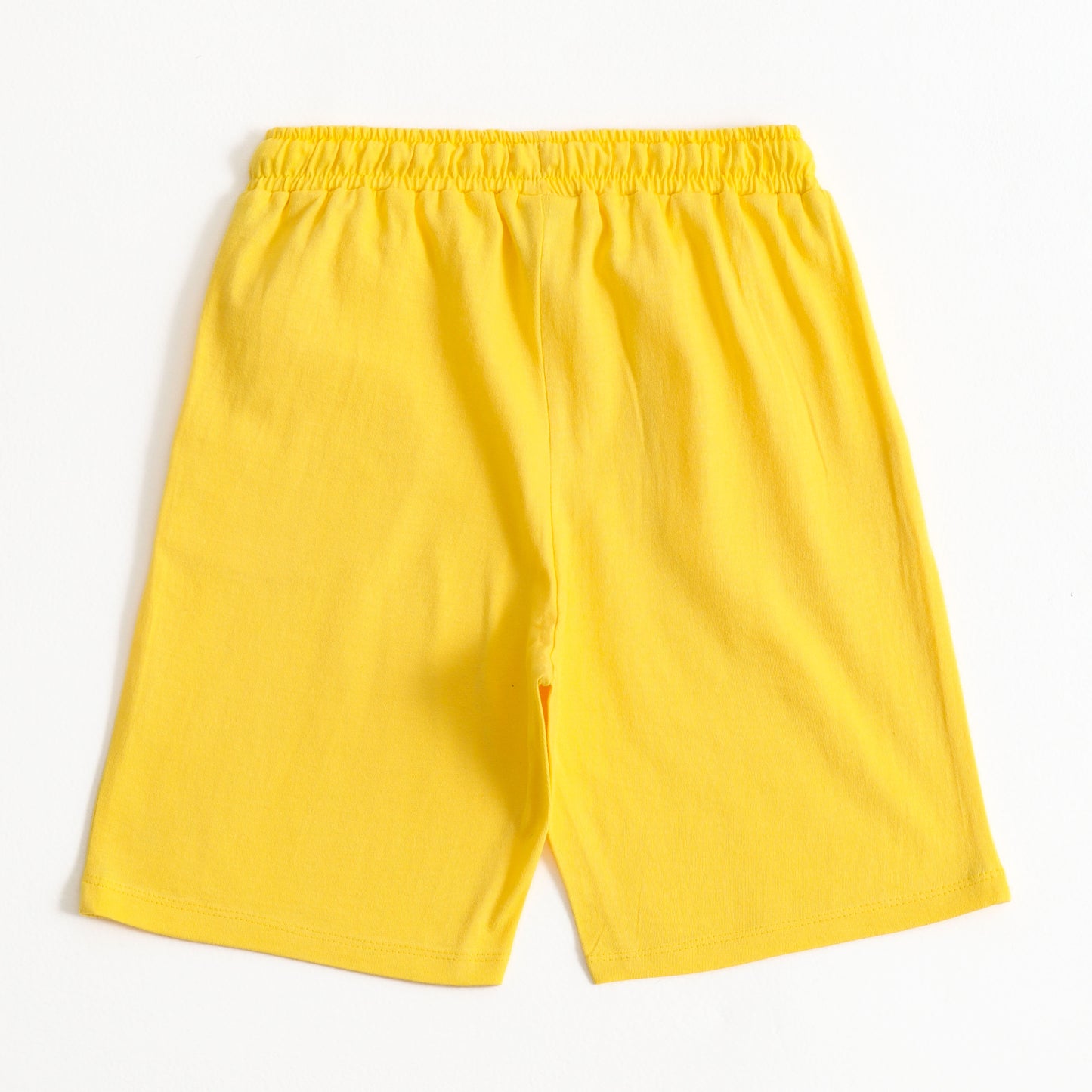 Boys Yellow Solid Cotton Knit Regular Fit Shorts with Elastic Waist, Drawstring & Patch Detail