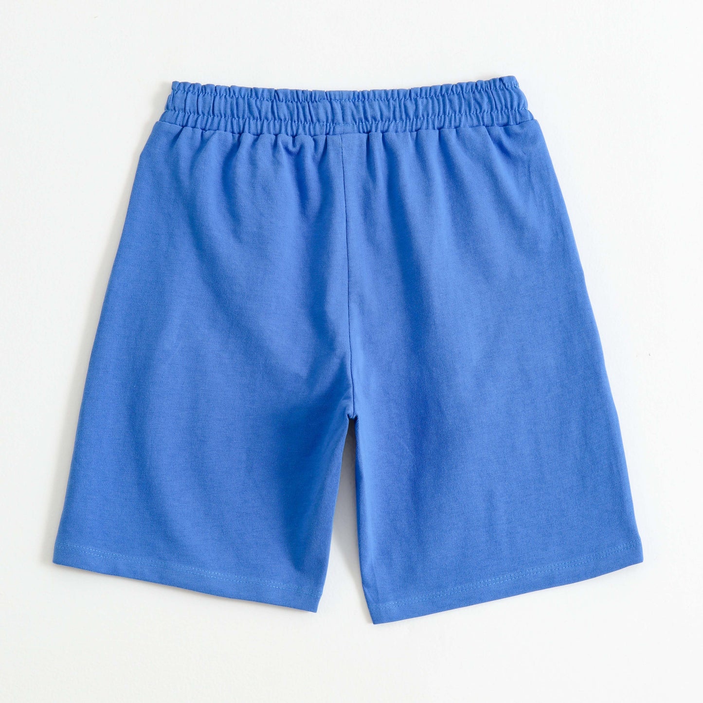 Boys Blue Cotton Knit Drawstring Shorts with Skateboard Print