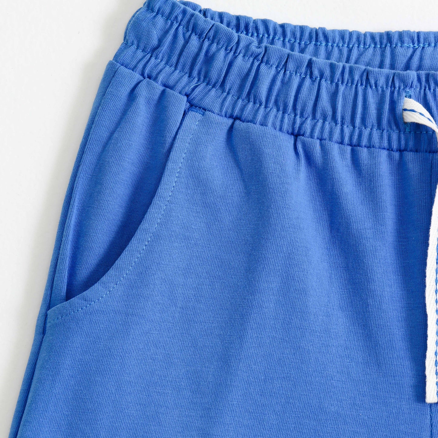 Boys Blue Cotton Knit Drawstring Shorts with Skateboard Print