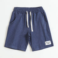 Boys Navy Blue Solid Cotton Shorts with Drawstring Waist