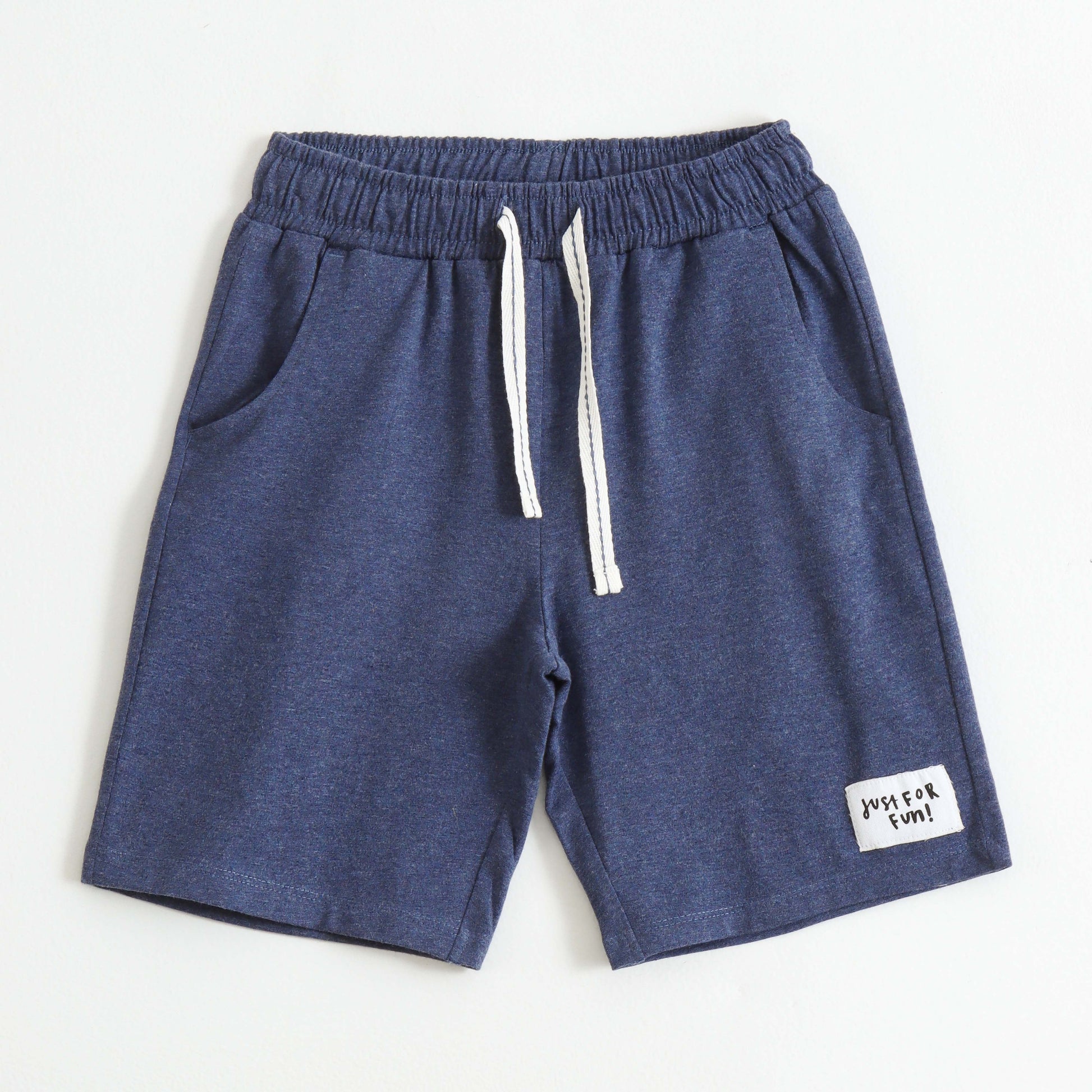 Boys Navy Blue Solid Cotton Shorts with Drawstring Waist