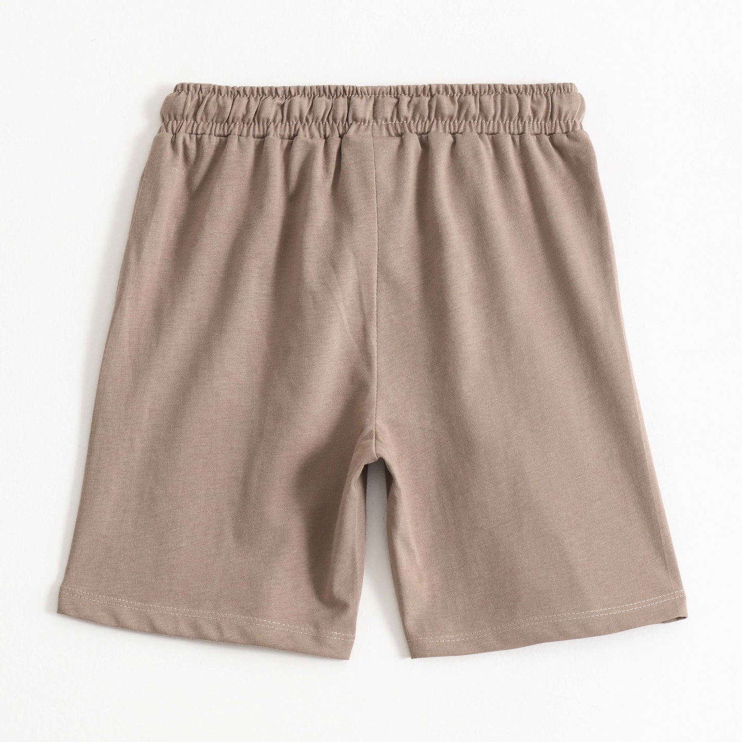 Boys Beige Solid Cotton Knit Drawstring Regular Fit Shorts with Patch Detail