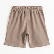 Boys Beige Solid Cotton Knit Drawstring Regular Fit Shorts with Patch Detail