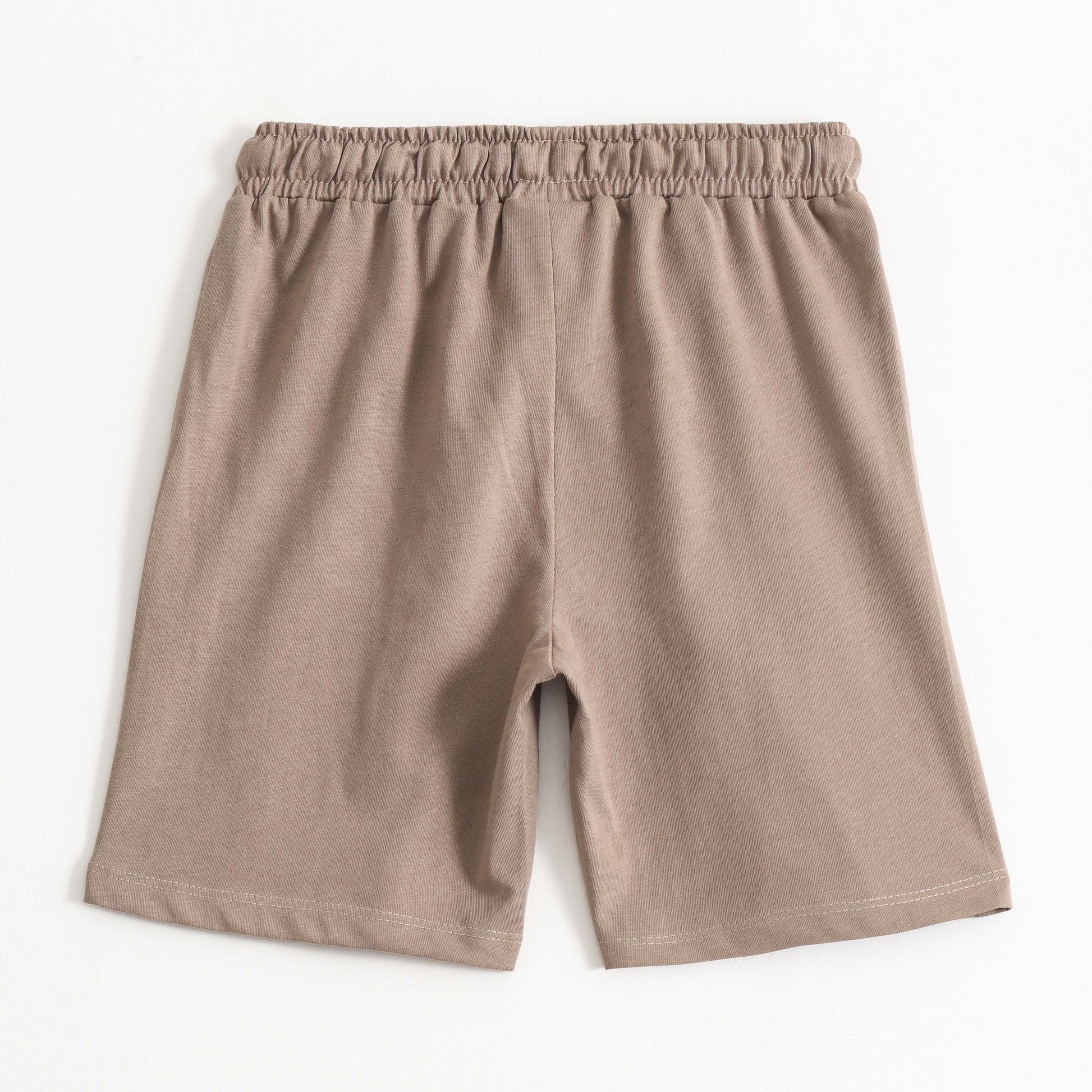 Boys Beige Solid Cotton Knit Drawstring Regular Fit Shorts with Patch Detail