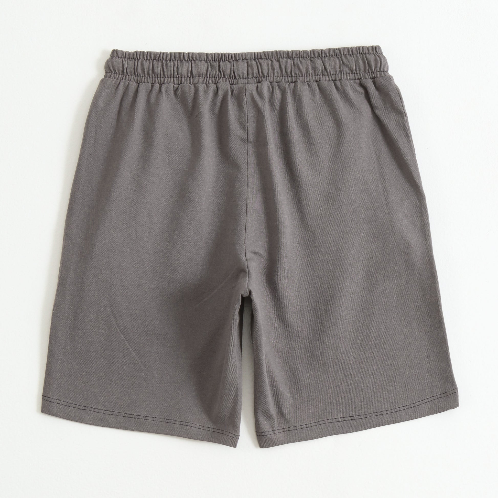 Grey Number Print Cotton Shorts with Drawstring Waist