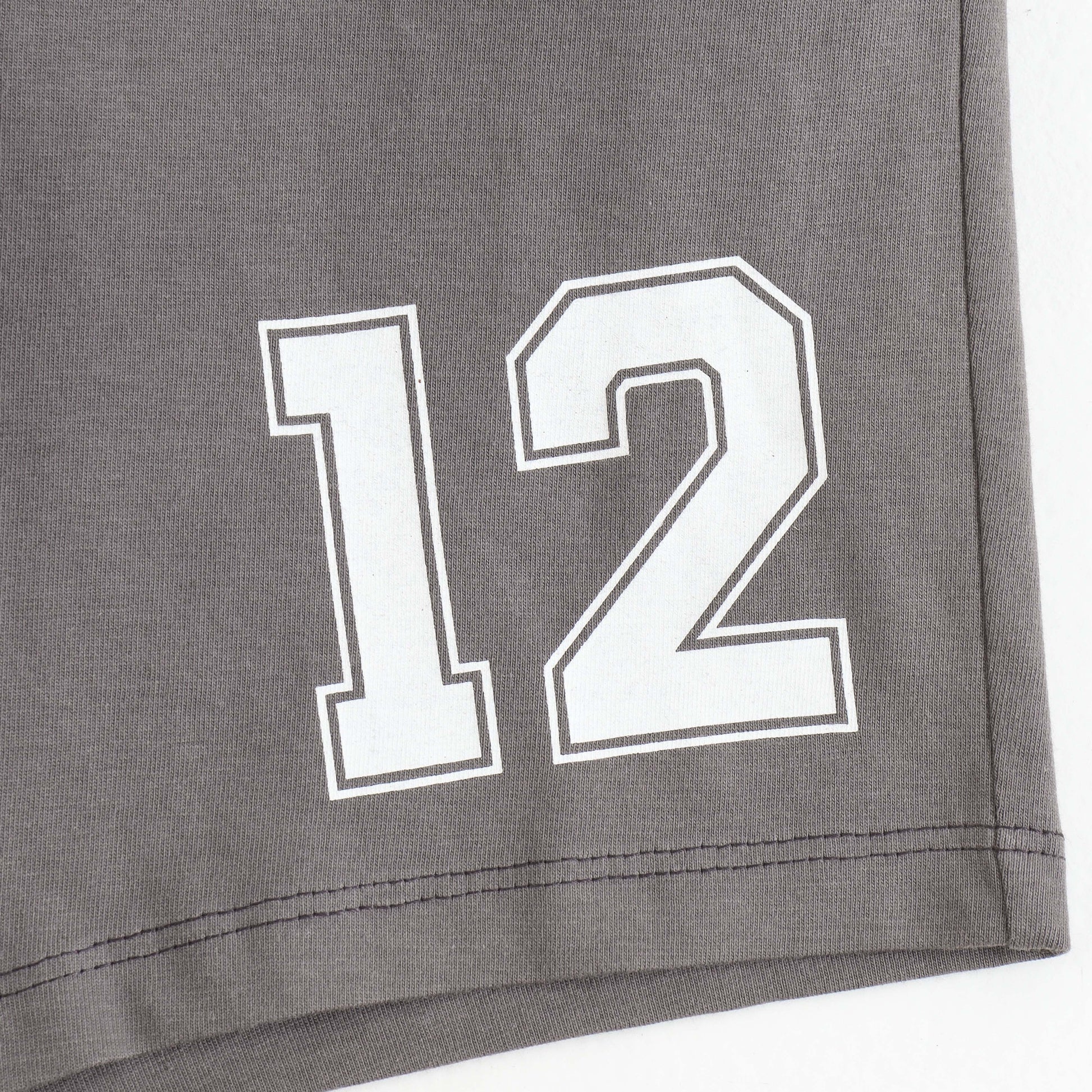 Grey Number Print Cotton Shorts with Drawstring Waist